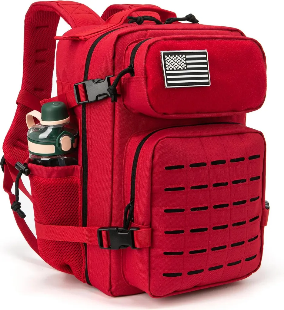 Zaino Tattico 25 Litri Rosso Militare Molle | Unisex Trekking Urbano