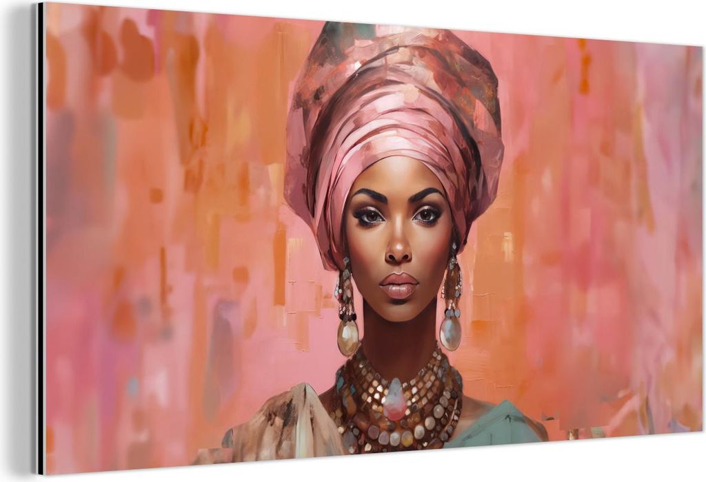 MuchoWow Wanddekoration Metall Metallbild Wandkunst 80x40 cm Kunst - Frau - Rosa - Schmuck - Porträt MuchoWow Aluminium Gemälde - Wanddekoration ...