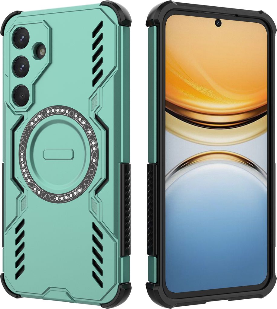 Magnetisch Hülle für Samsung Galaxy A55, Hybrid PC TPU Bumper Stoßfestes Loch Wärmeableitung Handyhülle Grün