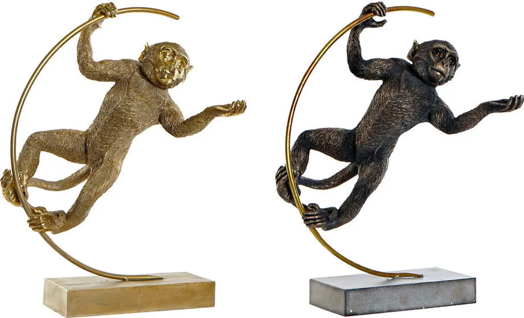 Statue Singe Décorative Moderne Noire et Dorée 48 cm - Set de 2 Pièces