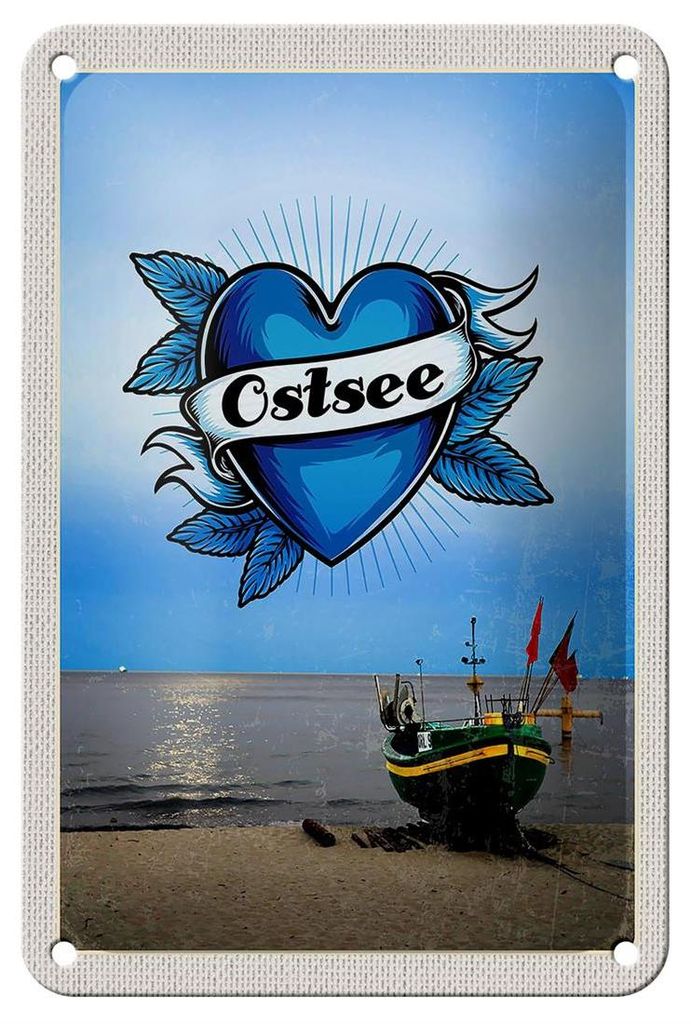 Blechschild Reise 12x18cm Ostsee Meer Boot Flagge Bootstour Schild