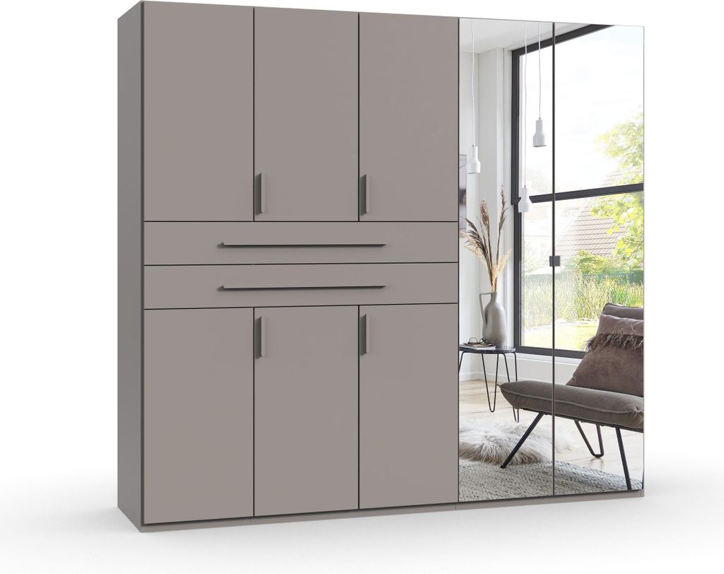 Drehtürenschrank >DIGIT< in SAHARAGRAU / SPIEGEL - 225x208x58cm (BxHxT)