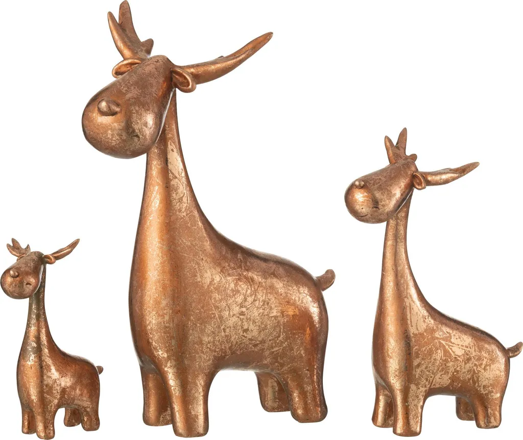 Décoration de Noël J-Line : Set de 3 Cerfs Cuivrés pour Table et Buffet