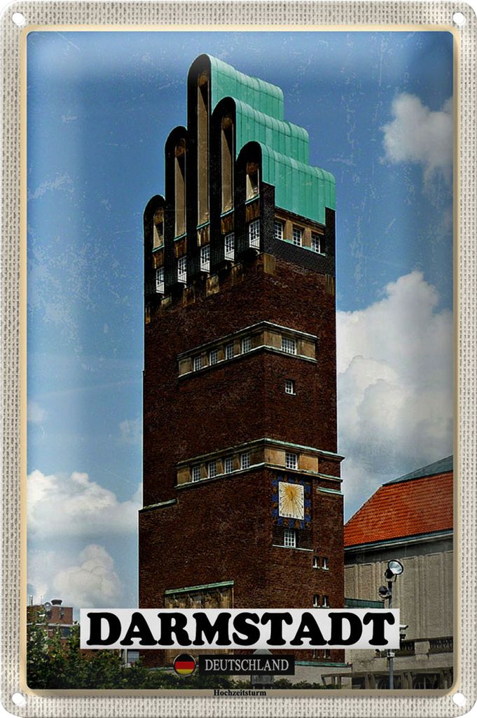 Blechschild Städte Darmstadt Hochzeitsturm Architektur 40x30cm