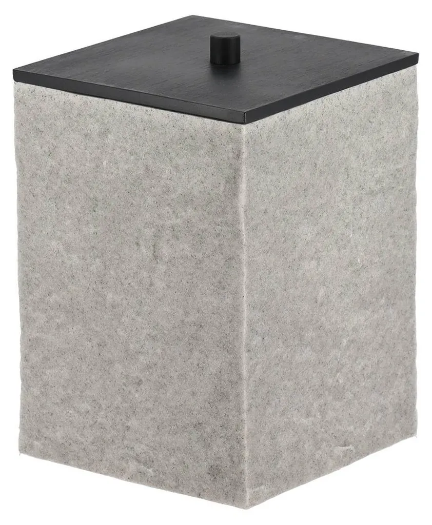 Poubelle 8L anti-traces et anti-rouille en pierre grise et bambou noir