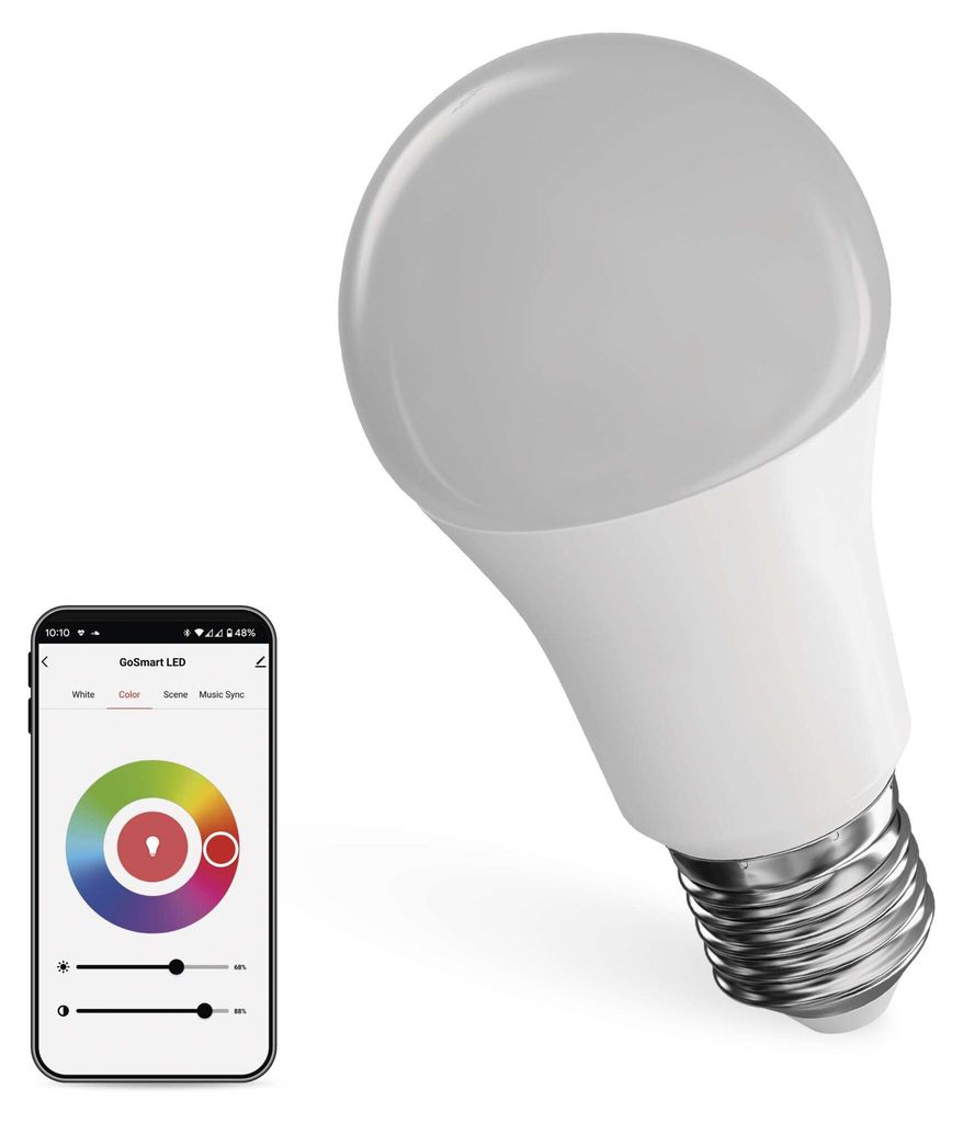 EMOS GoSmart LED-Lampe A60, WiFi LED 11W Ersatz für 75W, Helligkeit 1050 lm, RGB, kompatibel mit Tuya/EMOS GoSmart-App, Sprach-Assistant, E27 Sockel