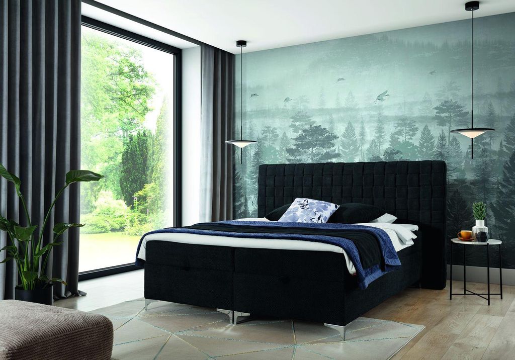 Doppelbett 200x200 ARETA mit Stauraum – schwarz + GRATIS Matratzenauflage