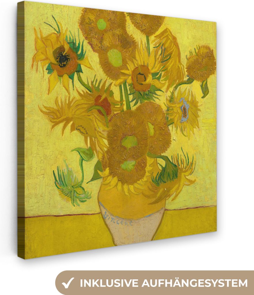 MuchoWow - Leinwandbilder - Sonnenblumen - Vincent van Gogh, Wandbild, Wanddeko Bilder Wohnzimmer, 50x50 cm