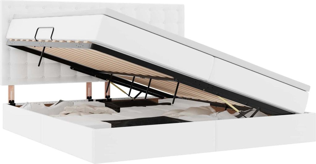 vidaXL Bett mit Stauraum und LED Reinweiß 200 x 200 cm Kunstleder