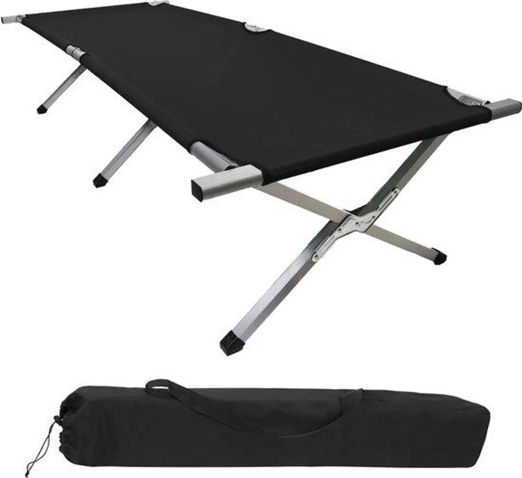 Lit de camping pliable XXL en alu 210 cm, couchage d'appoint robuste