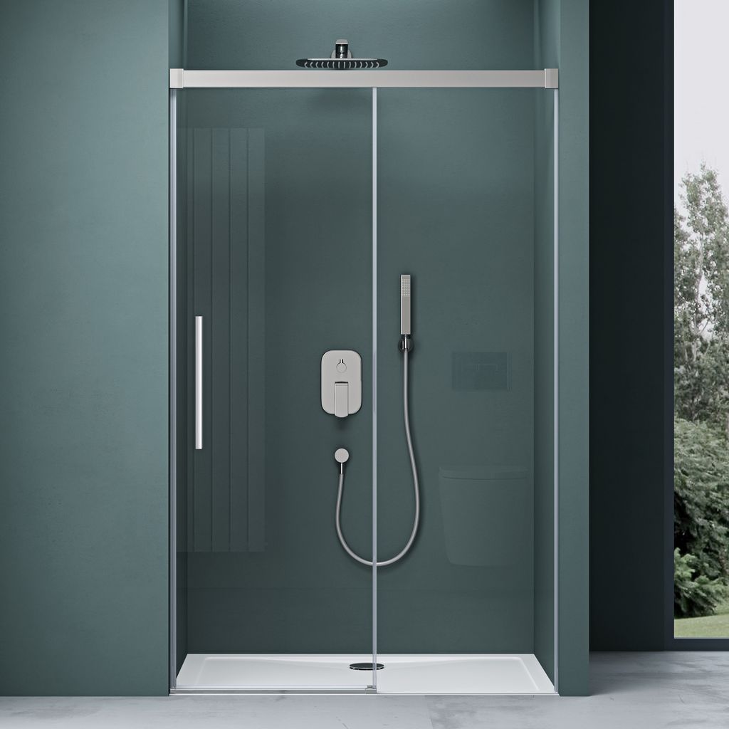 Mai & Mai Duschabtrennung Nischentür Chrom 120x195cm Nischenschiebetür 6mm ESG-Sicherheitsglas inkl. Soft-Close Teramo12K