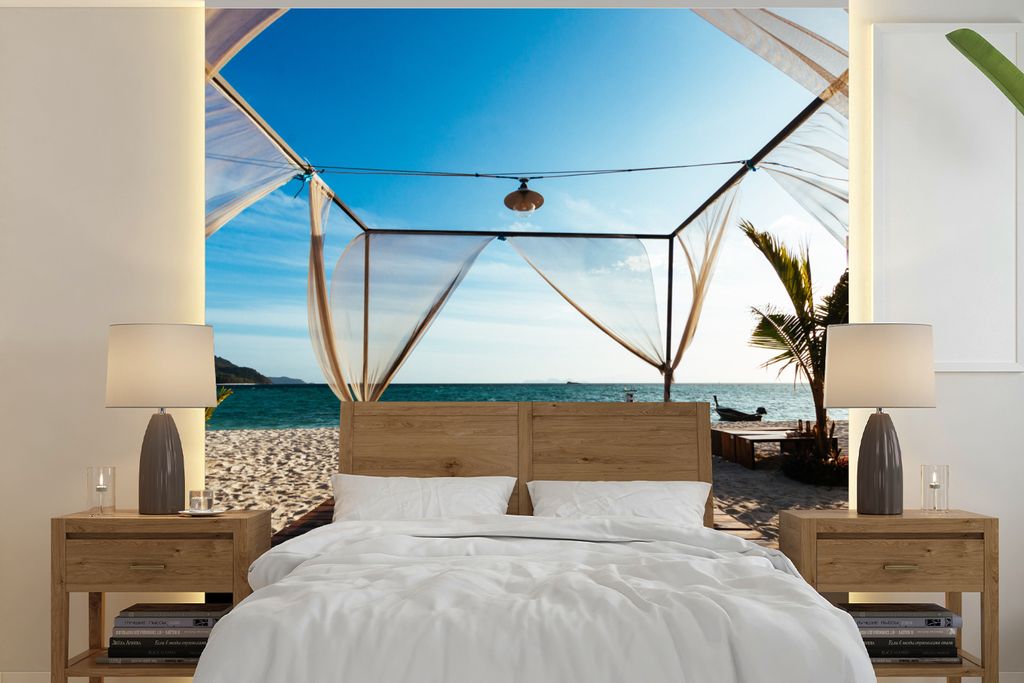 MuchoWow Fototapete für Wohnzimmer oder Schlafzimmer Wandtapete Vinyl Motivtapete Strand - Himmel - Meer - 260x260 cm - Papiertapeten