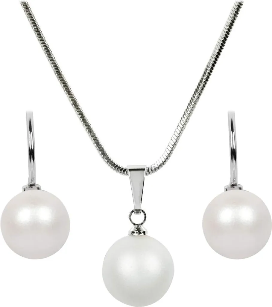 Parure Collier et Boucles d'Oreilles Perles Nacrées Blanches SET-041