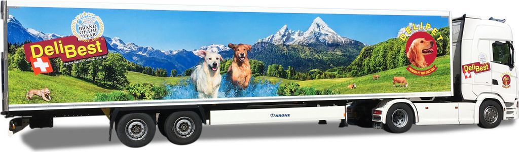 Herpa LKW Scania CS 20 HD Kühl-KSZ Delipet AG / Lastwagen Lady Sina 950848