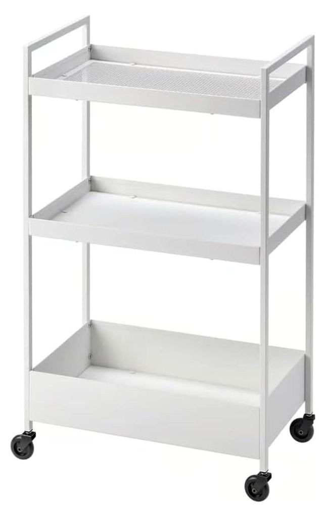 Weißer Servierwagen aus Metall mit einer Ablagefläche für Küche und Esszimmer, 30x83 cm