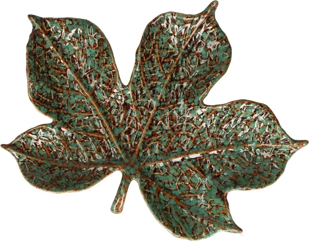 Duo d'Assiettes Design Nature en Céramique Émaillée Feuilles de Figuier