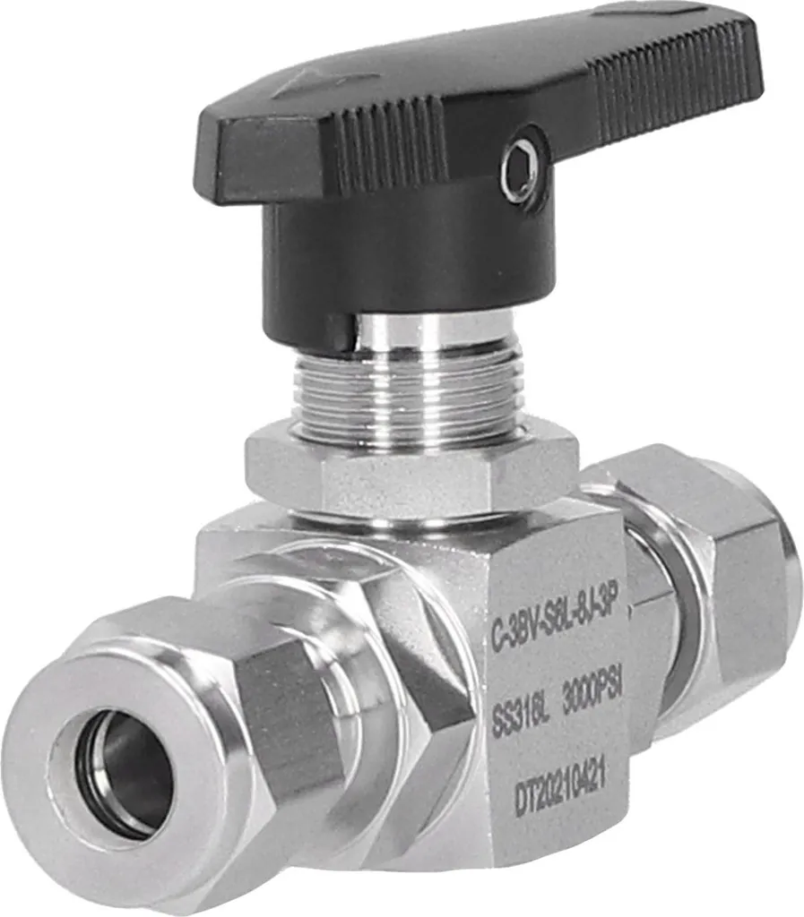 Vanne inox 316L anti-fuite passage droit 8 mm bague de serrage pro