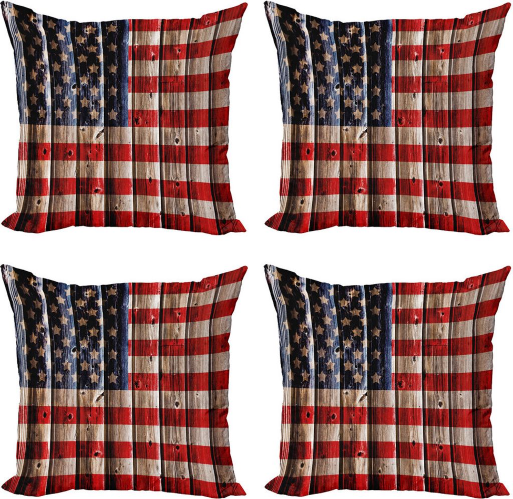 ABAKUHAUS 4. Juli Kissenbezug Set (4 Stück), Rustikale Flagge-Entwurf, Moderner Doppelseitiger Digitaldruck, 50 cm x 50 cm, Vermilion Marineblau
