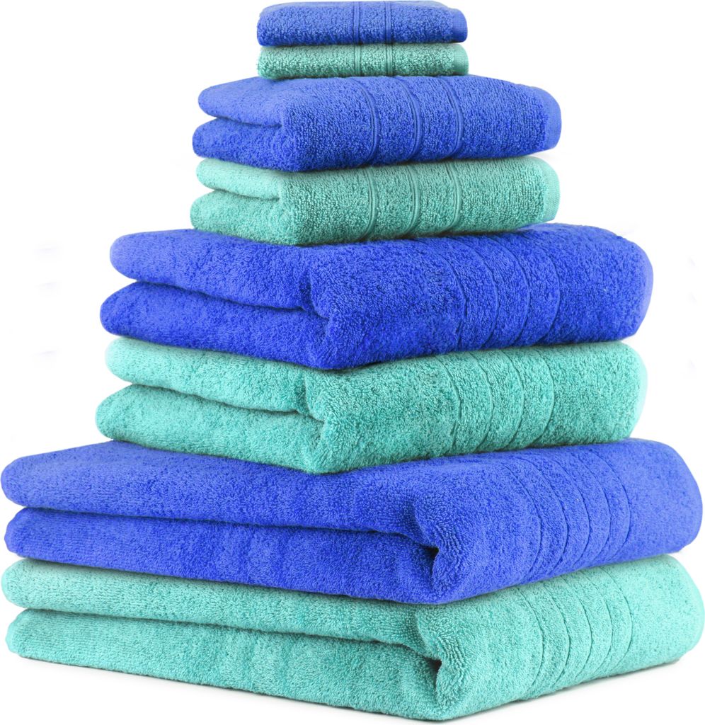 Betz 8-tlg. Handtuch-Set DELUXE 2 Badetücher 2 Duschtücher 2 Handtücher 2 Seiftücher 100% Baumwolle Farbe: türkis und blau