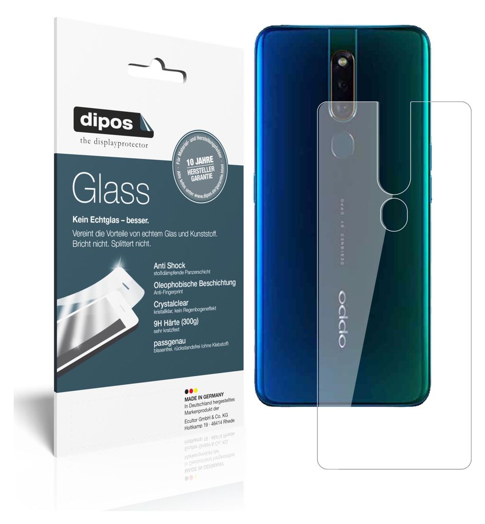2x Schutzfolie für Oppo F11 Pro Rückseite - Anti-Shock 9H Folie dipos Glass