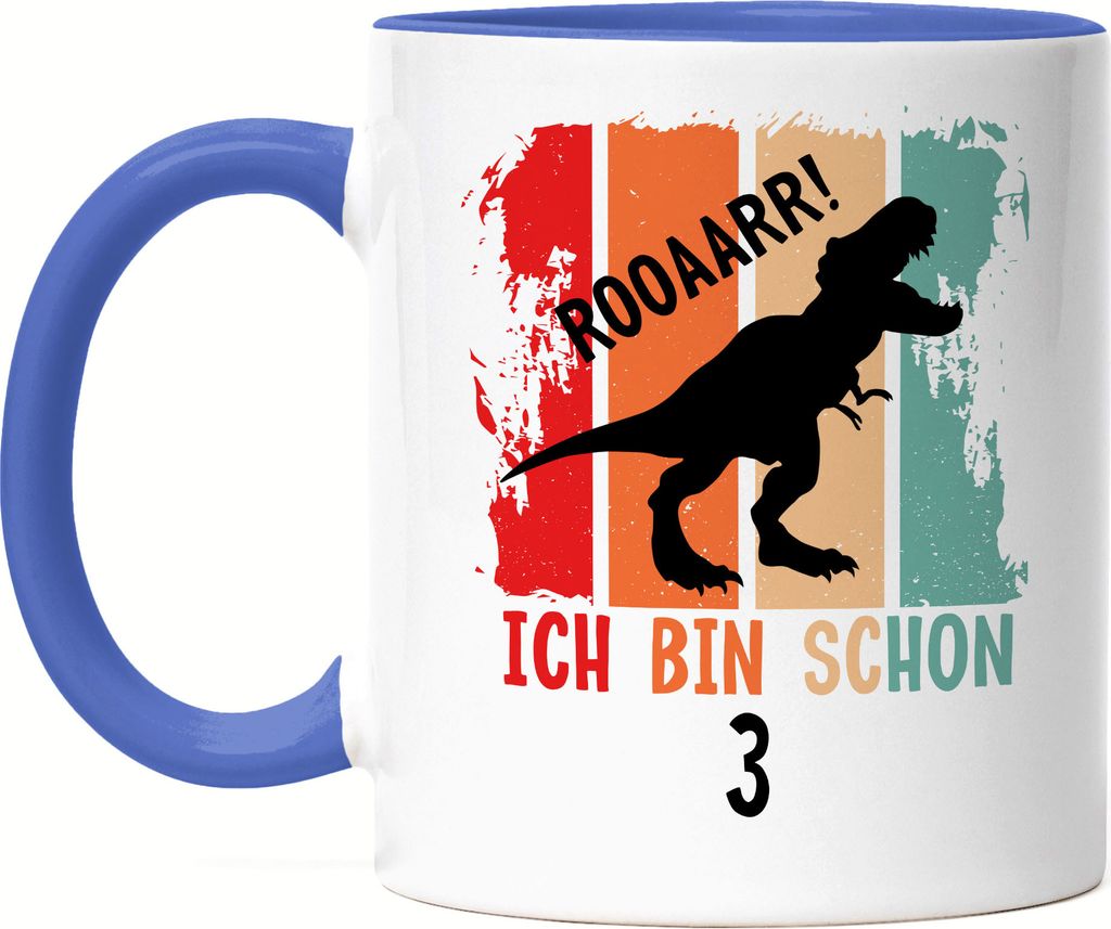 Roooaarr Ich Bin 3 Tasse Blau Dinosaurier Dino T-Rex Geburtstagskind Geschenkidee