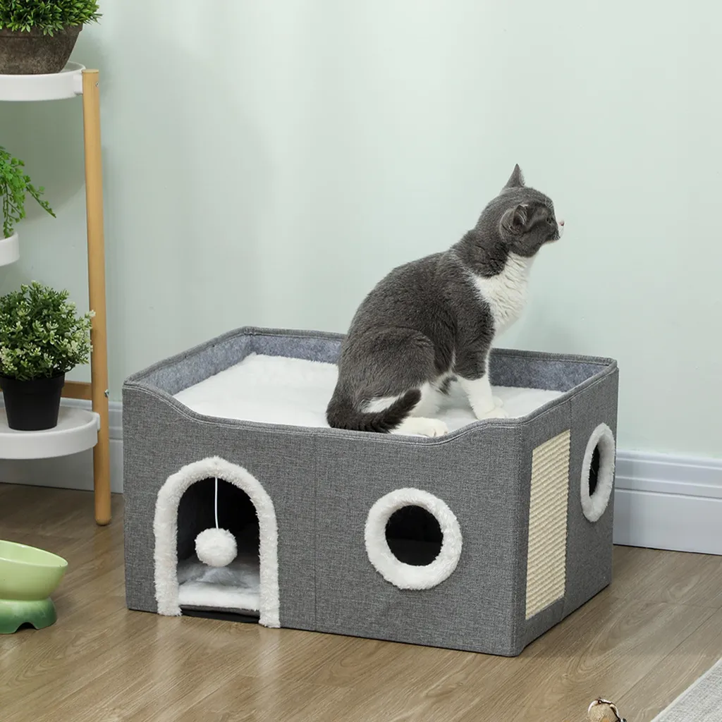 Niche arbre à chat design, coussin réversible, Gris 60x40x34 cm - 2