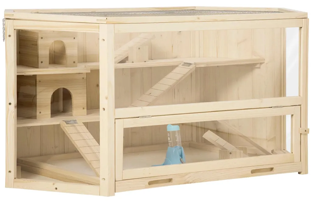 Cage hamster bois spacieuse : habitat 3 niveaux pour rongeurs actifs