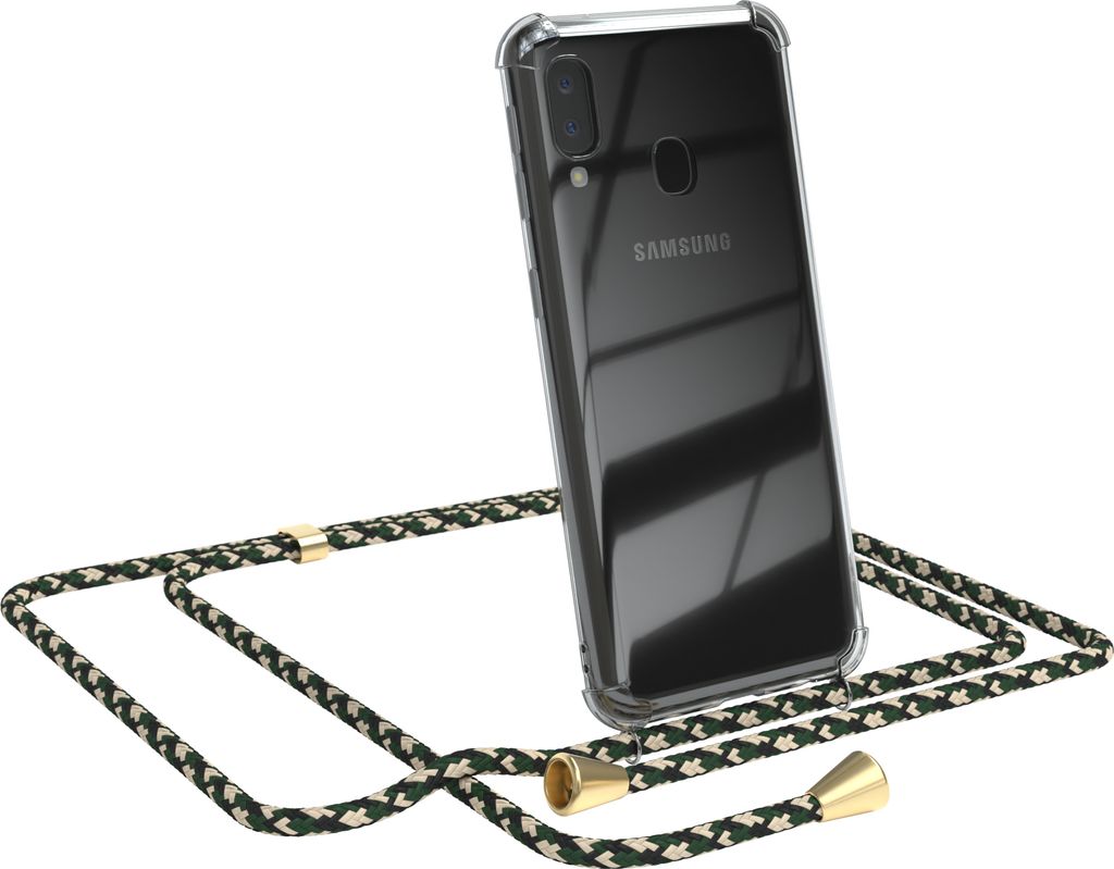 EAZY CASE Handykette kompatibel mit Samsung Galaxy A20e, Handyhülle mit Umhängeband, Handykordel, Schutzhülle Clear, Band in Grün