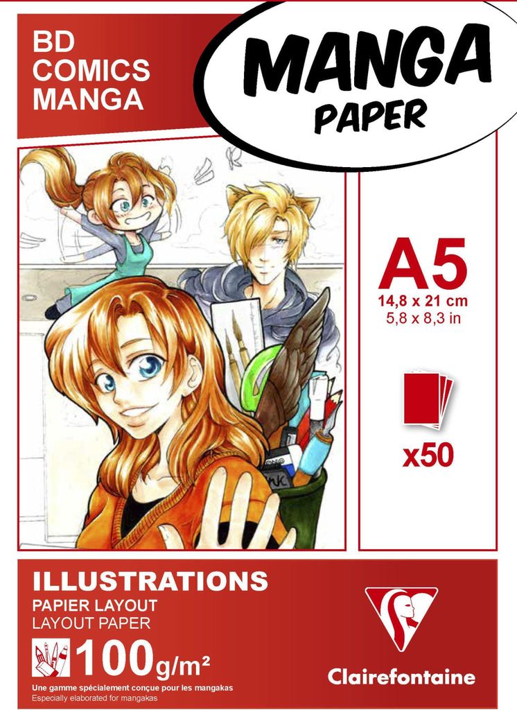 Clairefontaine Layoutblock DIN A5 für Manga Comics 50 Blatt geeignet für Filzmarker, weiß
