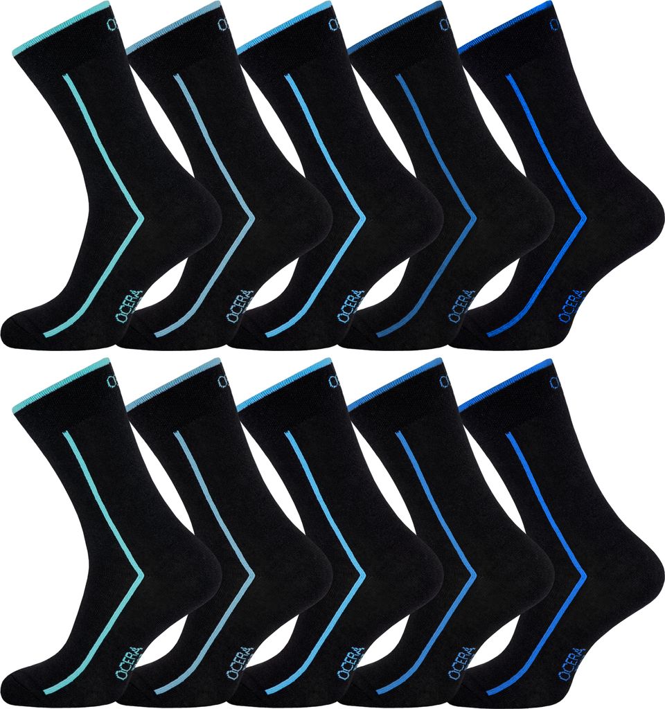 Schwarze Socken Uni mit stylischen, modernen blau Streifen Produktbild 