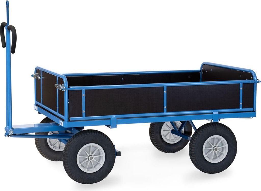 Fetra Handpritschenwagen mit Zugöse, Bordwänden und Polyurethanbereifung, 1540x840mm Ladefläche 750kg Tragkraft