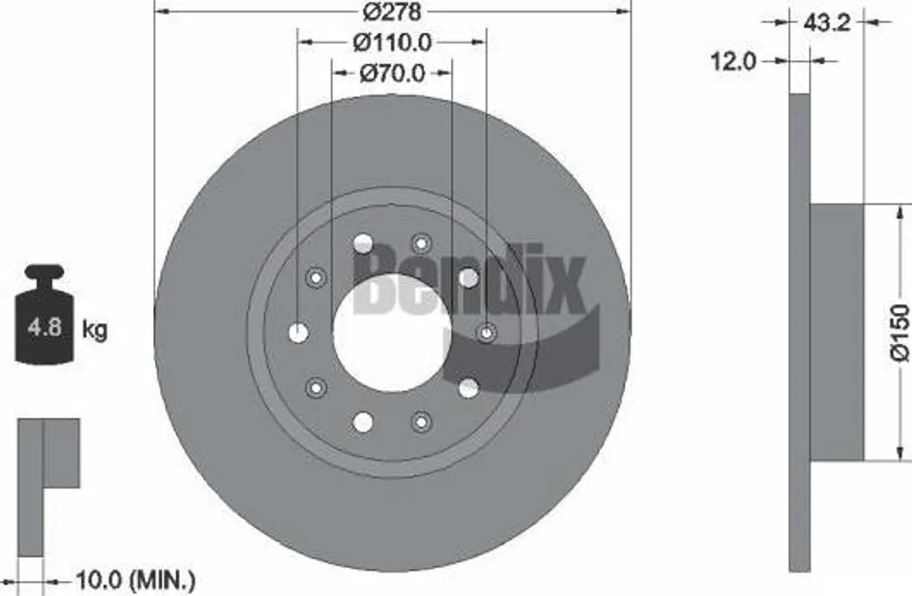Disque de frein pour Jeep Compass et Alfa Spider BENDIX BDS1416 OE