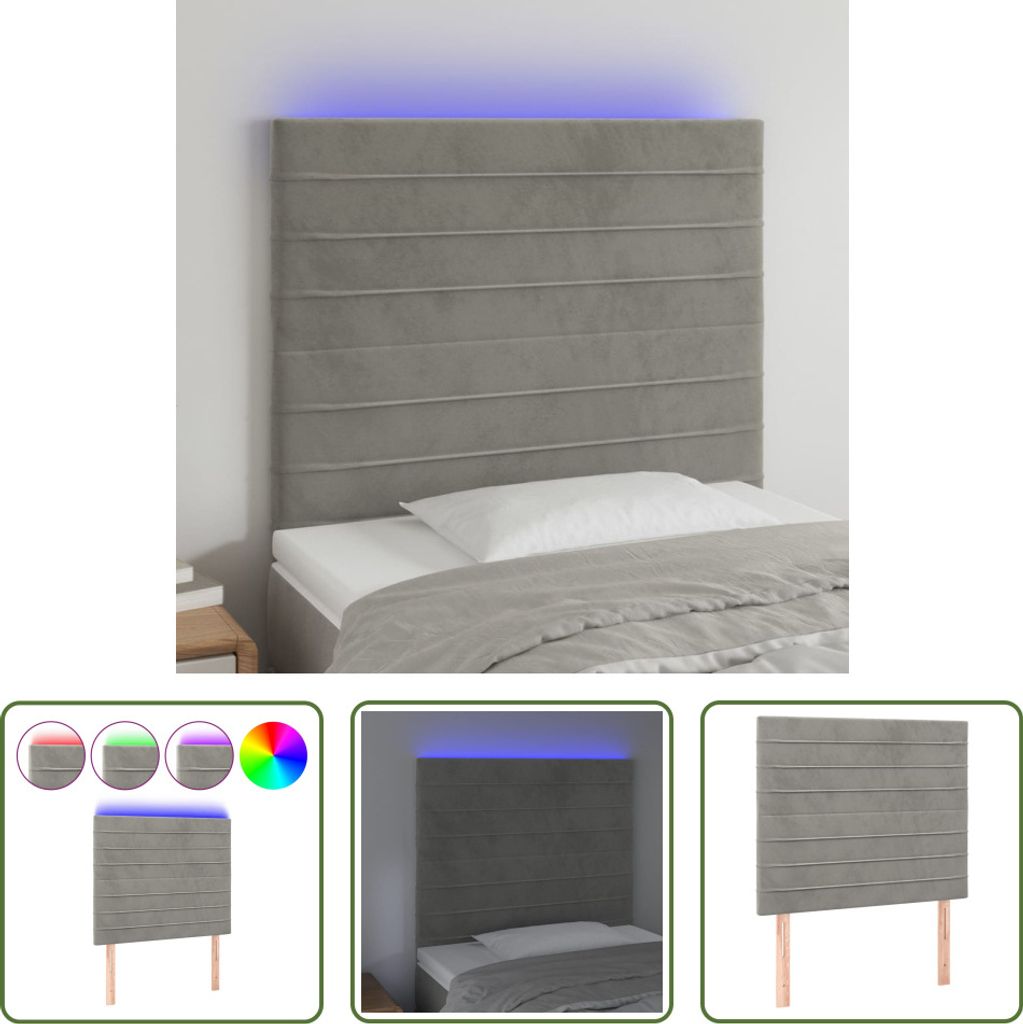 The Living Store LED Kopfteil Hellgrau 90x5x118/128 cm Samt
