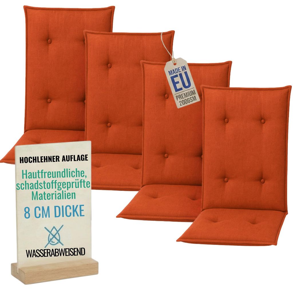 Pillows24 - 4x Hochlehner Auflagen 120x50x8 cm | Gesteppte Produktbild 