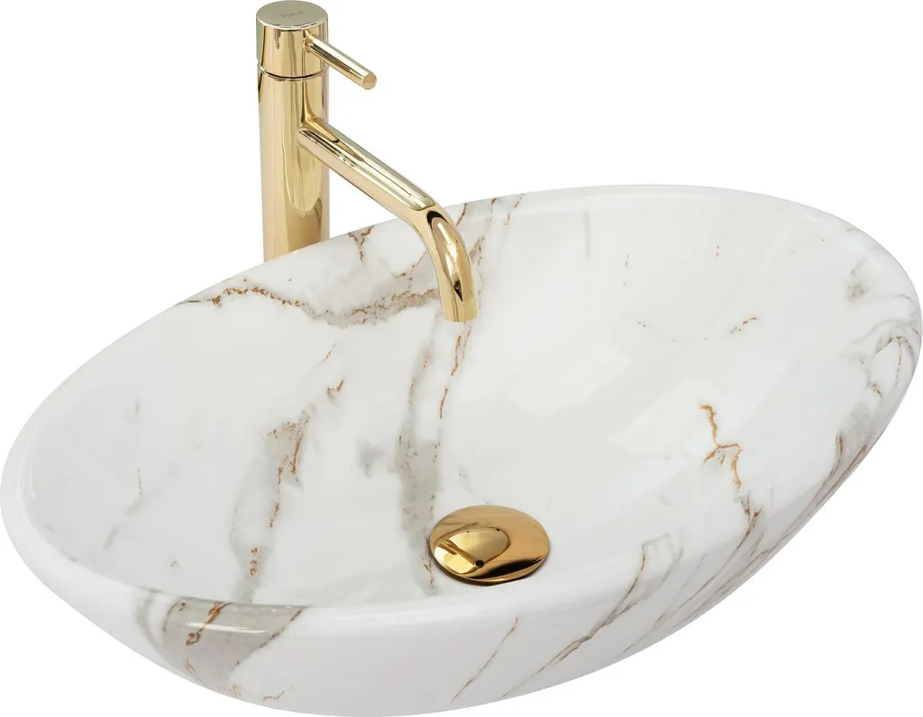 Lavabo da Appoggio Rea Pamela Shiny Aiax 53x33 - Ceramica Effetto Marmo