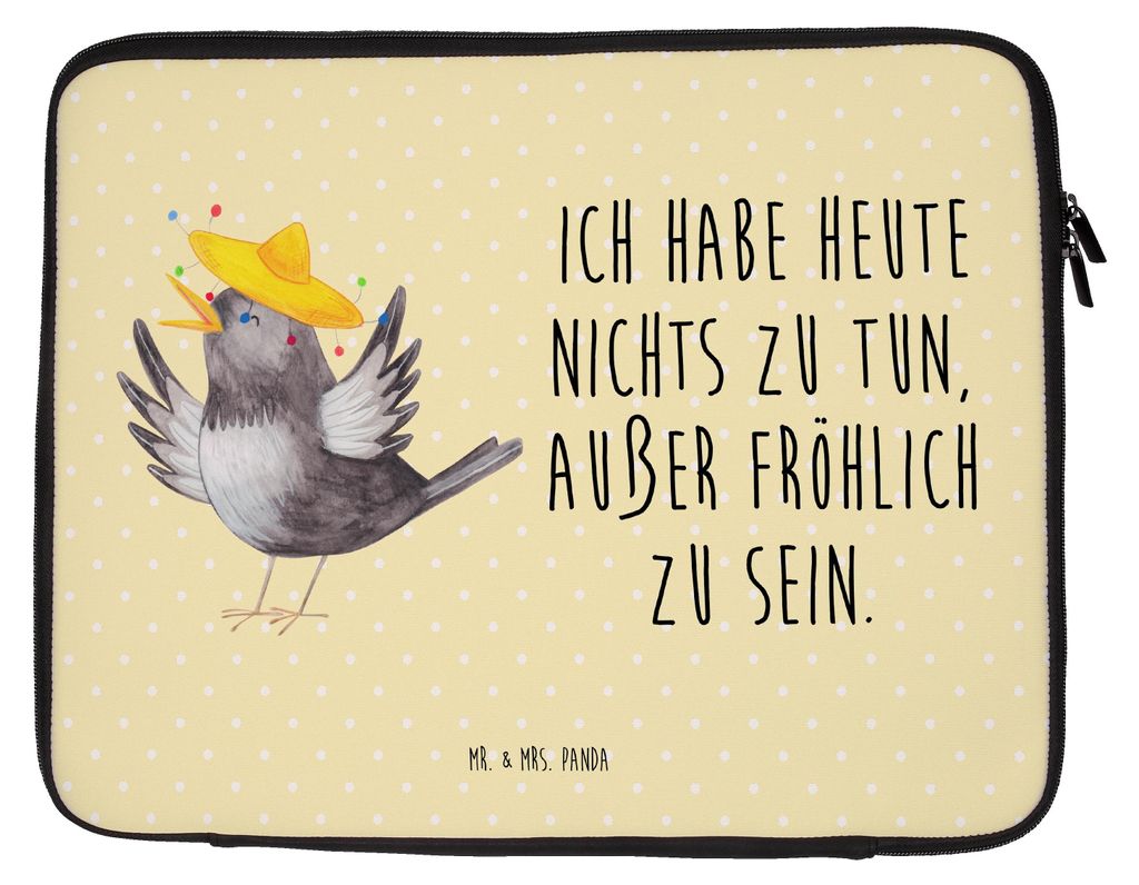 Mr. & Mrs. Panda Laptop Tasche Rabe Sombrero 20 x 28 cm - Gelb Pastell - Geschenk, Case, glücklich sein, Laptoptasche, Glück Spruch, Motivation, ...