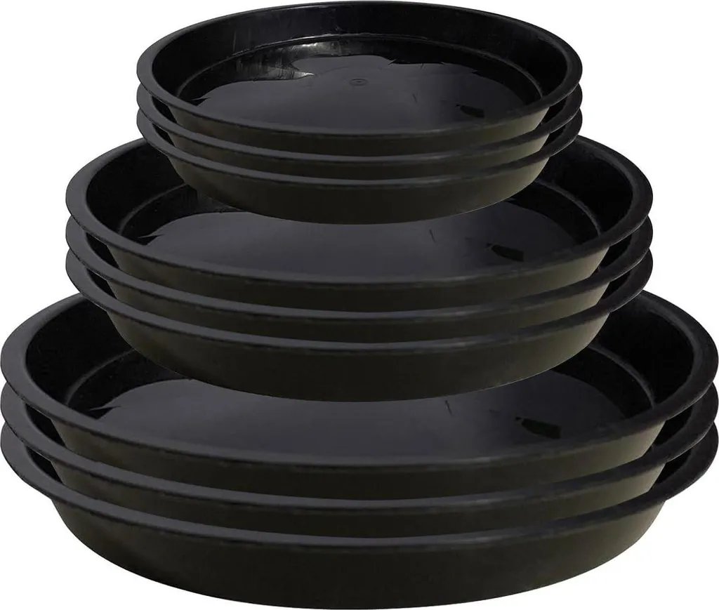 Soucoupe pour Plantes Ronde 9 pièces Noir Haute Résistance Intérieur