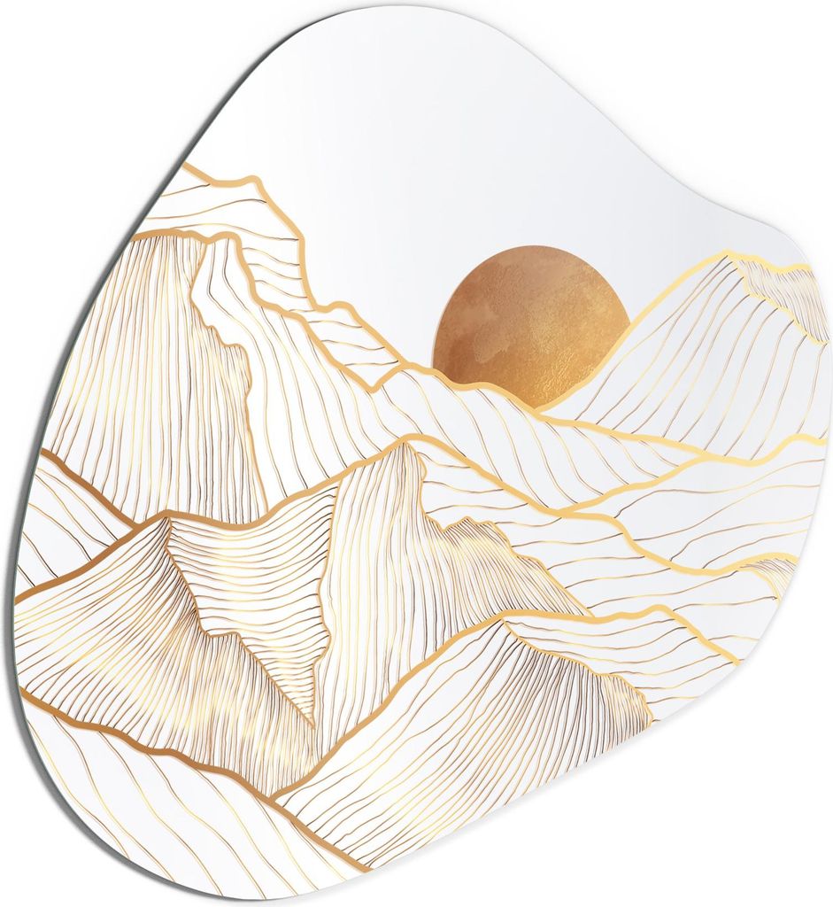 DEQORI Wandspiegel Organisch 90,5x82,3 cm 'Goldenes Linien Gebirge' Spiegel Badspiegel