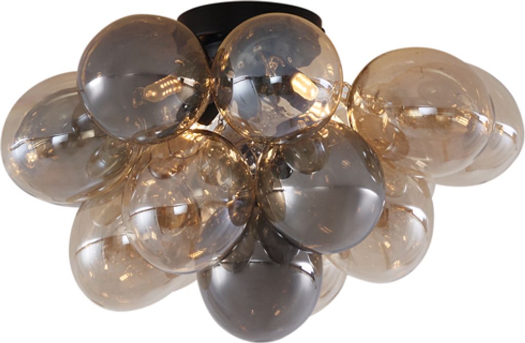 QAZQA - Design Deckenleuchte I Deckenlampe I Lampe I Leuchte Schwarz mit Bernstein- und Rauchglas 4-flammig - Uvas I Wohnzimmer I Schlafzimmer - Ku...