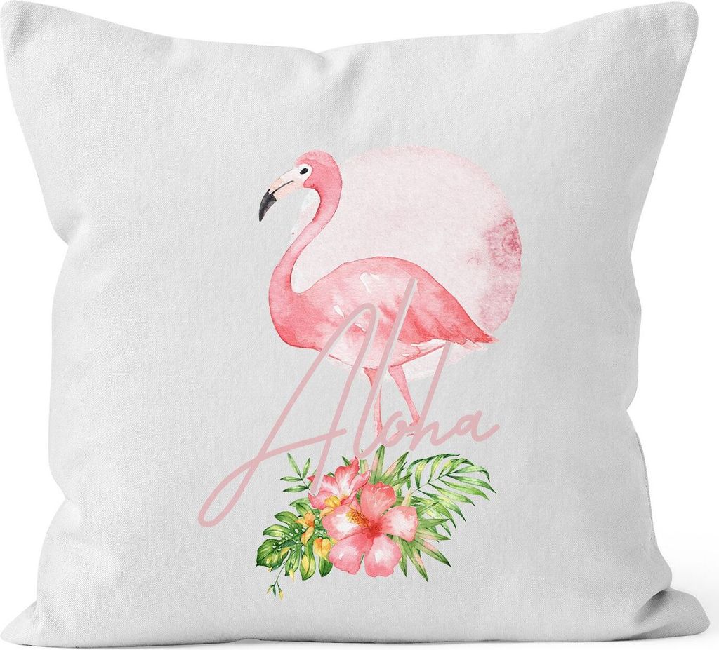 Kissenbezug Flamingo Aloha Tropical Summer Jungle Paradise Hummingbird Kissen-Hülle Deko-Kissen quadratisch Baumwolle Autiga weiß unisize