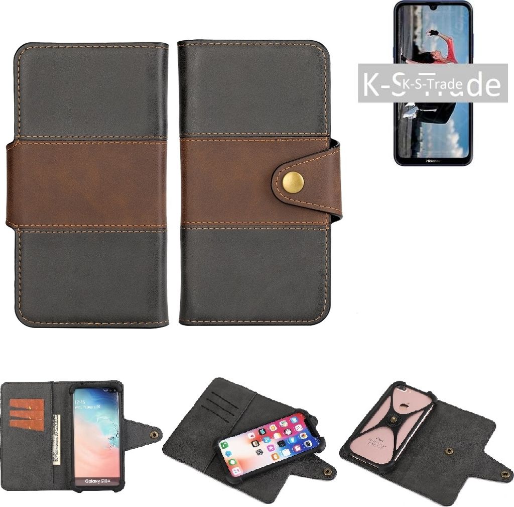 K-S-Trade Handyhülle Schutzhülle Hülle Bookstyle Wallet-Case kompatibel mit Sony Xperia L3 Bumper Rundumschutz schwarz-braun 1x
