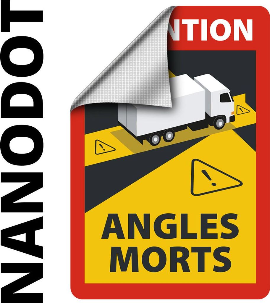 Angles Morts - Toter Winkel Hinweisschild für LKW/Sattelzug nanodot, wiederverwendbar, A5, 5 Stück