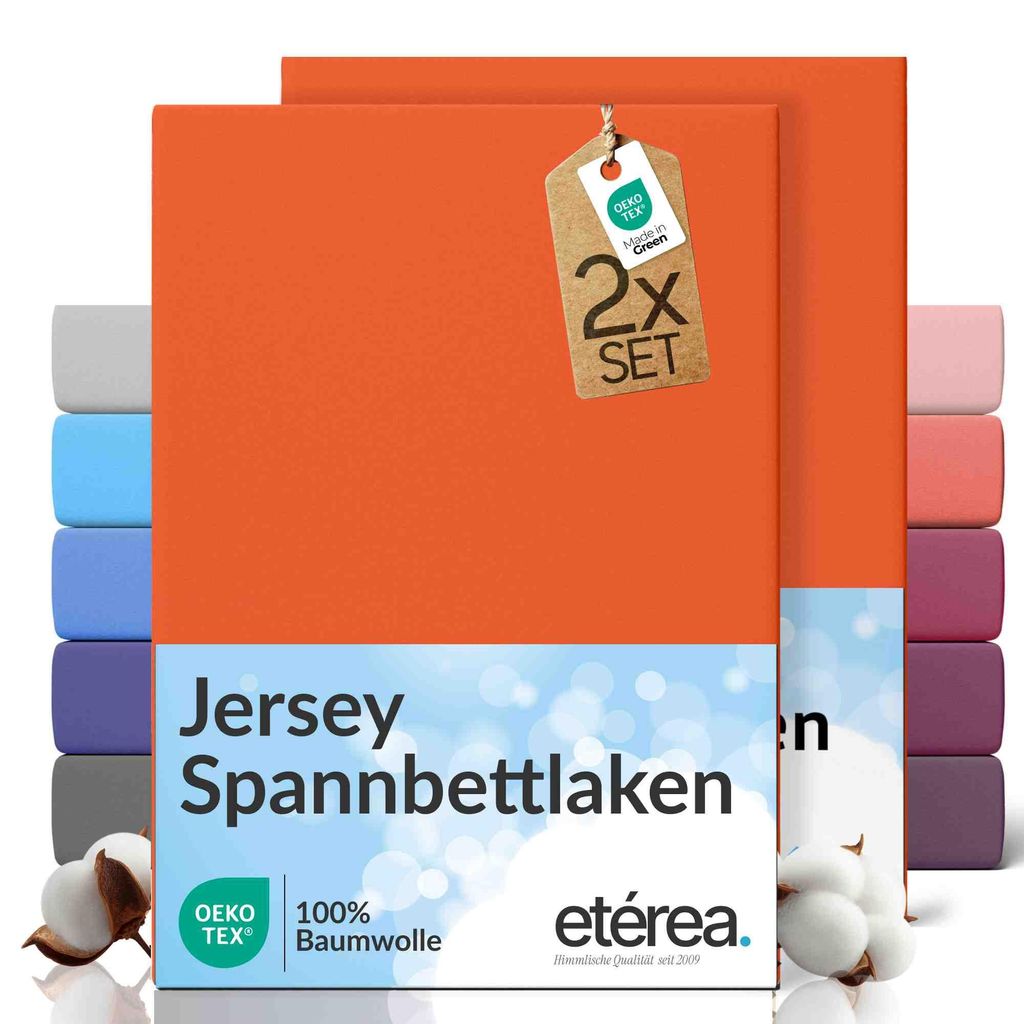 2er Set Jersey Spannbettlaken 140x200cm - 160x200cm - 100% BAUMWOLLE - Bettlaken Spannbetttuch 140x200cm - 160x200cm - Orange