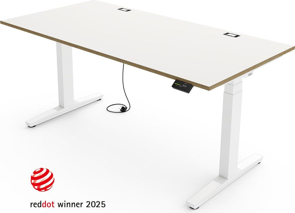 Yaasa Desk Expert Höhenverstellbarer Schreibtisch Elektrisch 160 x 80 cm, Multiplex-Weiß/Weiß – Erstklassige Stabilität, Automatikfahrt&Kabel...