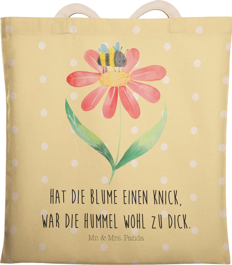 Mr. & Mrs. Panda Tote Bag Hummel Blume - Gelb Pastell - Geschenk, Lustige Sprüche, Stoffbeutel, Hummeln, Wespe, Beutel Tasche, Biene, Einkaufstasc...