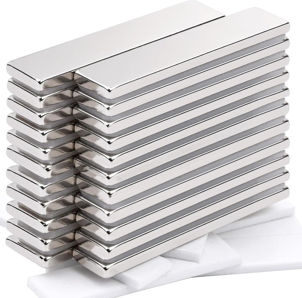 Starke Neodym-Magnete flach 50 x 10 x 3 mm - Rechteckige Klebemagnete für Glas-Magnettafeln und Küchenschränke - 22 Stück
