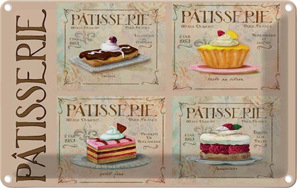 vianmo Blechschild 20x30 cm Patisserie Kuchen Sorte Bäckerei