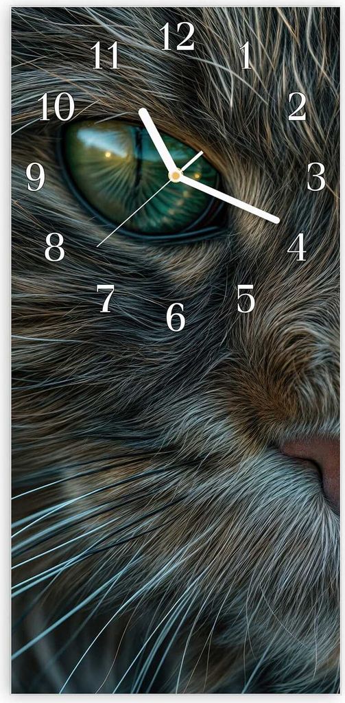 Wanduhr aus Glas mit Motiv Nahaufnahme Katze- 30 x 60 cm - inkl. Aufhängesystem