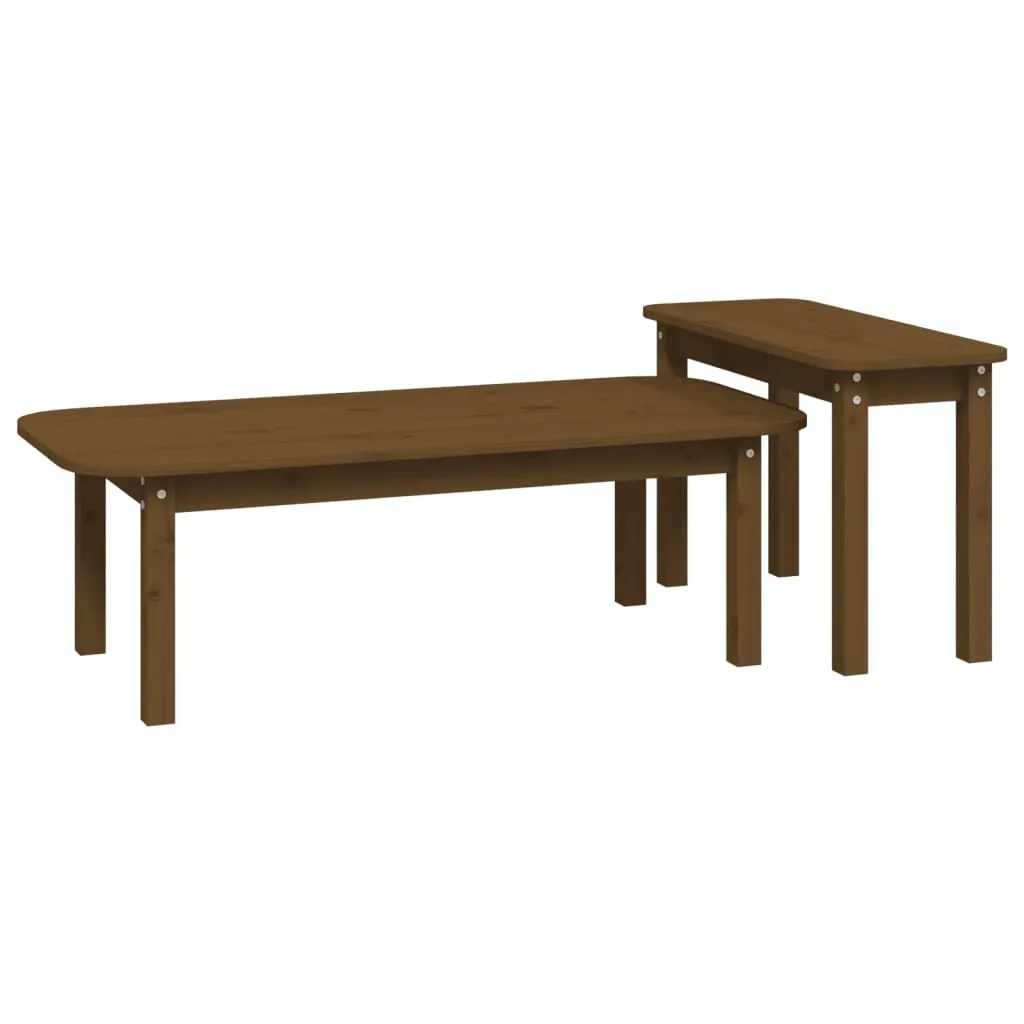 The Living Store Set di 2 tavolini in legno di pino massiccio marrone miele - 5