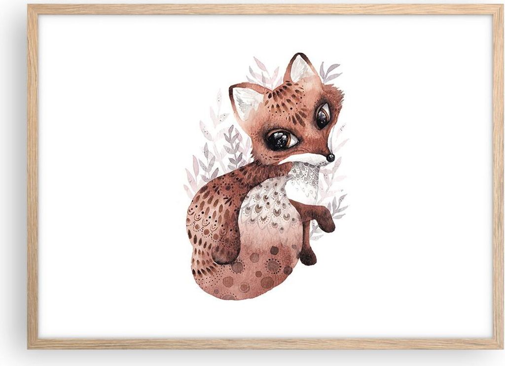 Gerahmtes Poster - Rahmen in heller Eiche - Fuchs November Tier - 70x50 cm - Wand Bild - Wanddeko - Wandbilder - Kunstposter - Wandposter - Bilderr...